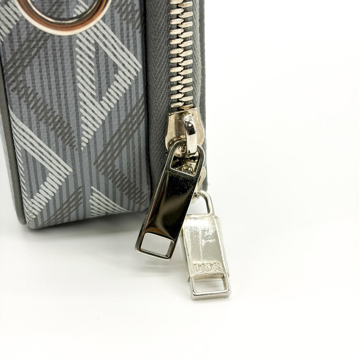Christian Dior Double Zip Cd Diamond Coated Canvas Gray Canvas Crossbody Bag Bag (Pre-Owned)