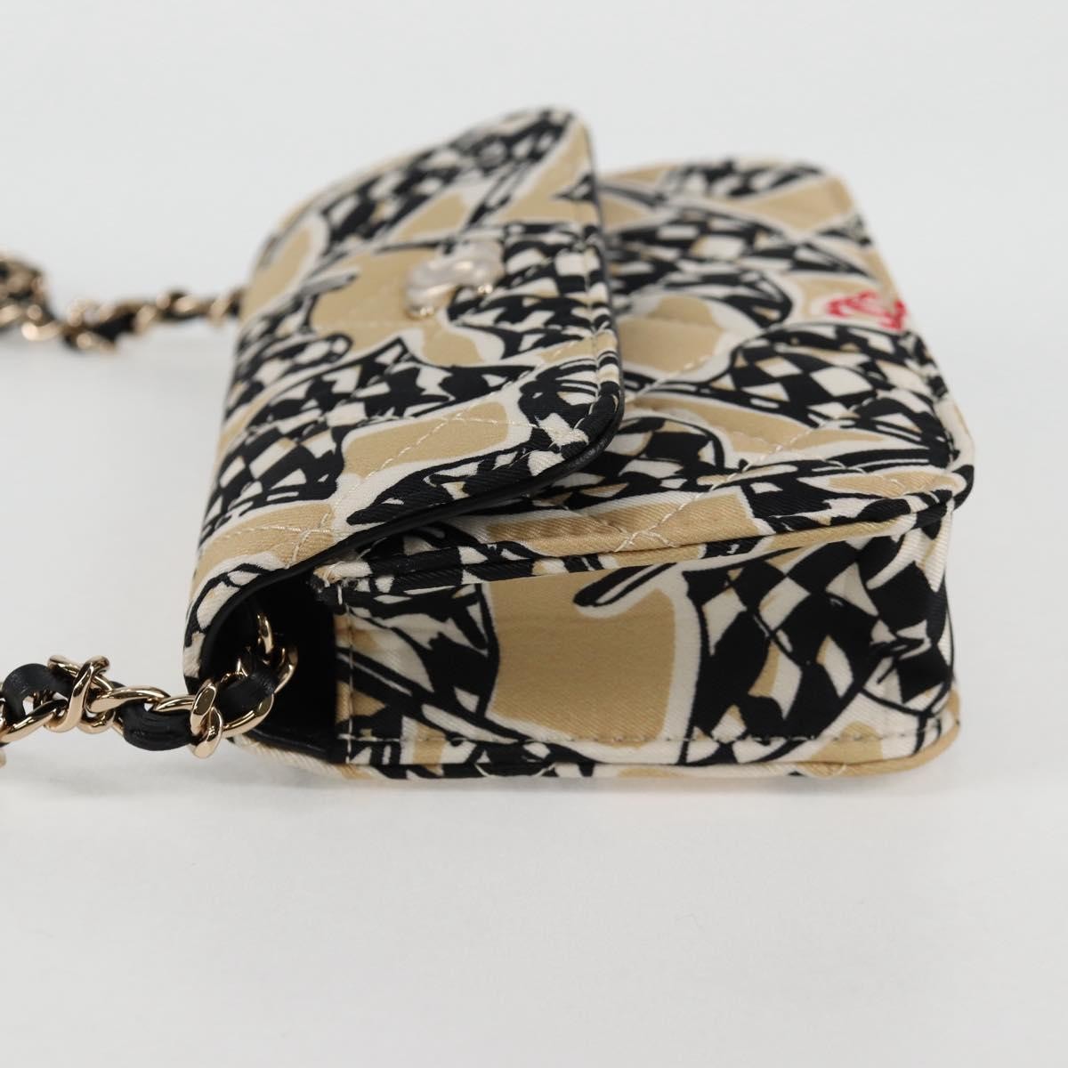 Chanel Flap Card Holder On Chain Quilted Printed Canvas Beige Nylon Shoulder Bag Bag (Pre-Owned)