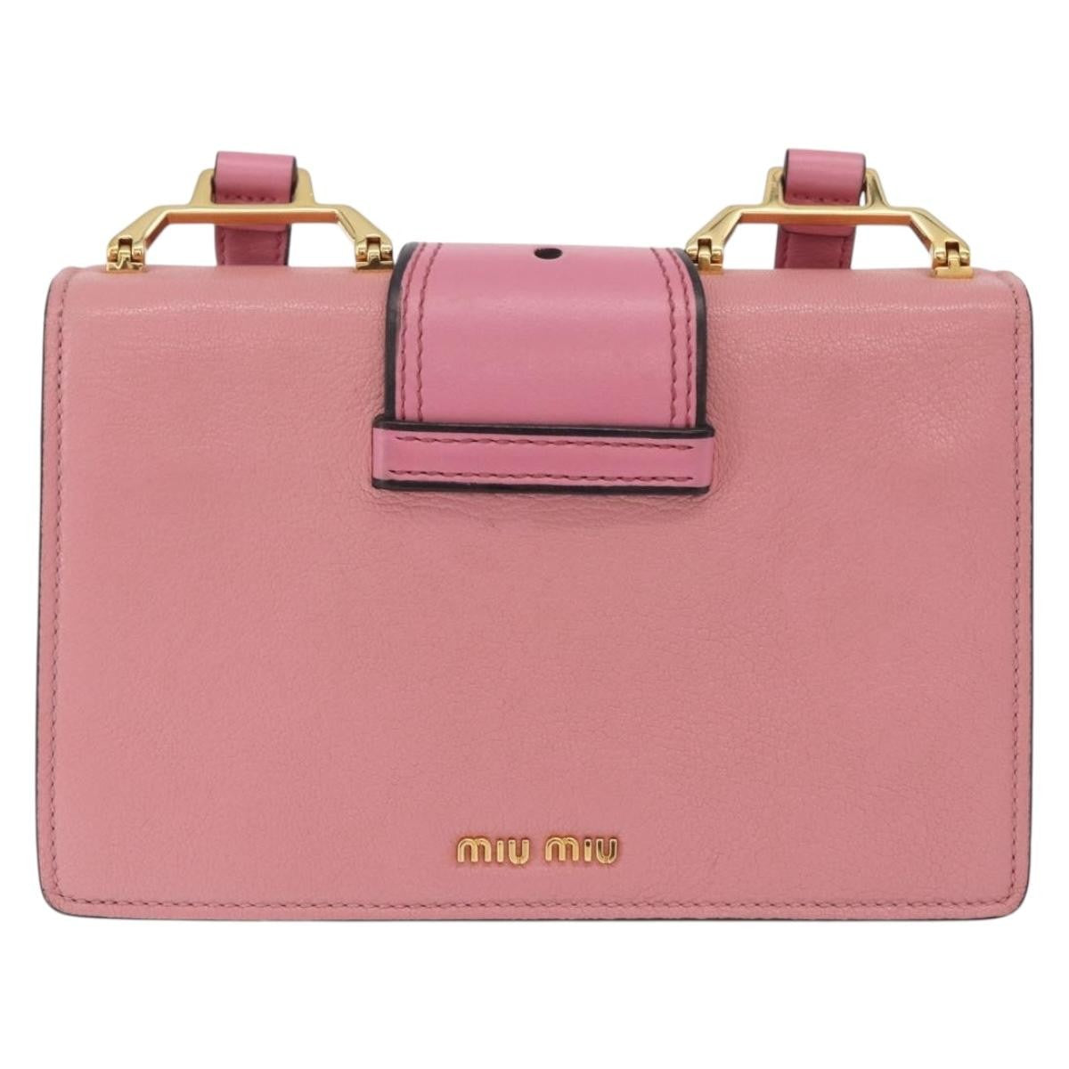 Miu Miu Madras Crystal Buckle Leather Pink Leather Shoulder Bag Bag (Pre-Owned)