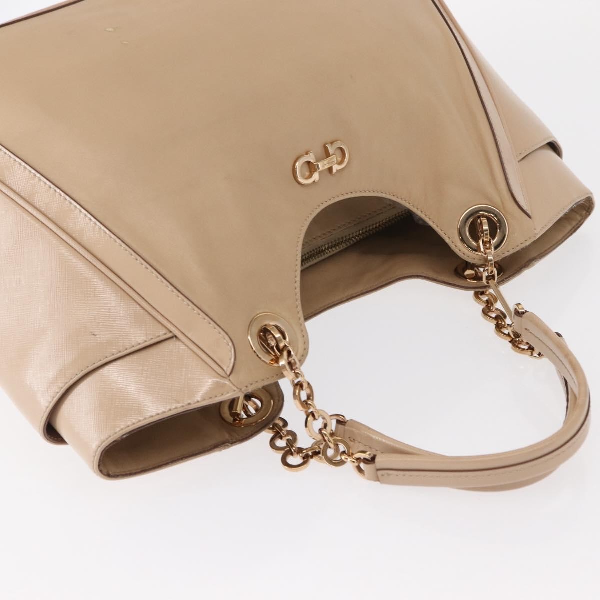 Salvatore Ferragamo Betulla Chain Leather Beige Leather Tote Bag Bag (Pre-Owned)