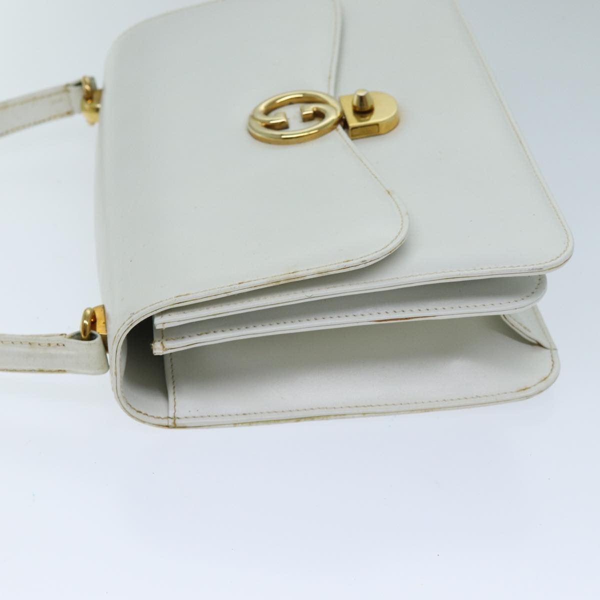 Gucci 1973 Flap Top Handle Leather White Leather Handbag (Pre-Owned)