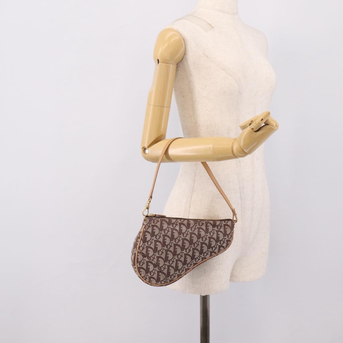 Christian Dior Vintage Saddle Bag Canvas Brown Canvas Clutche & Pouche Bag (Pre-Owned)