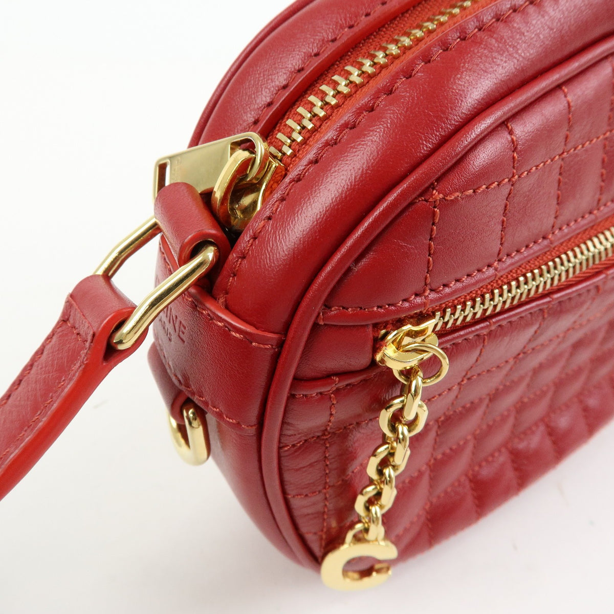 Celine C Charm Camera Quilted Leather Red Leather Handbag (Pre-Owned)