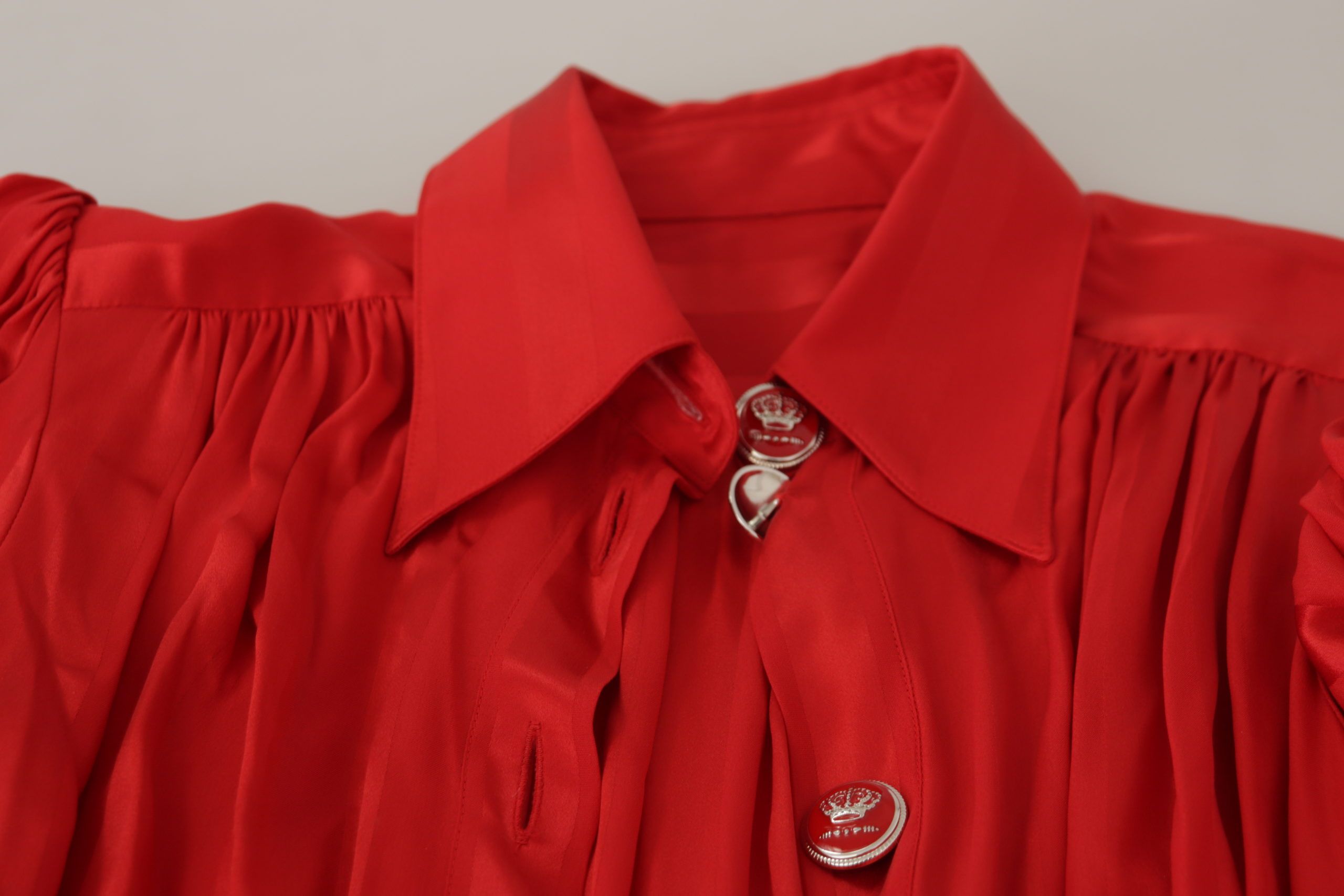 Dolce & Gabbana Red Button Down Belted Midi Satin Silk Women's Dress