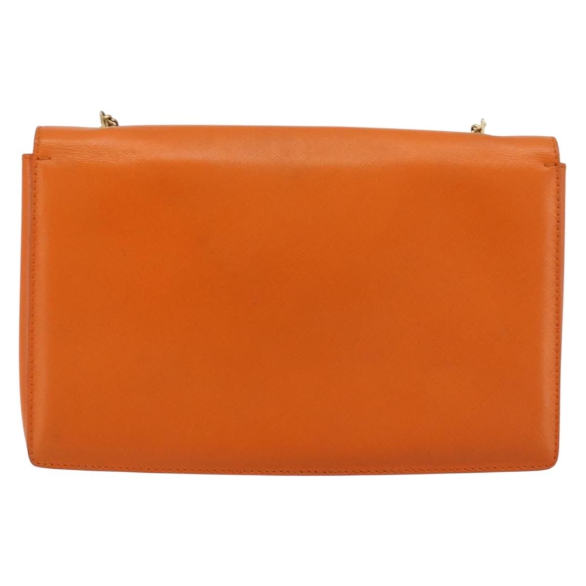 Salvatore Ferragamo Vara Bow Chain Clutch Leather Orange Leather Shoulder Bag Bag (Pre-Owned)