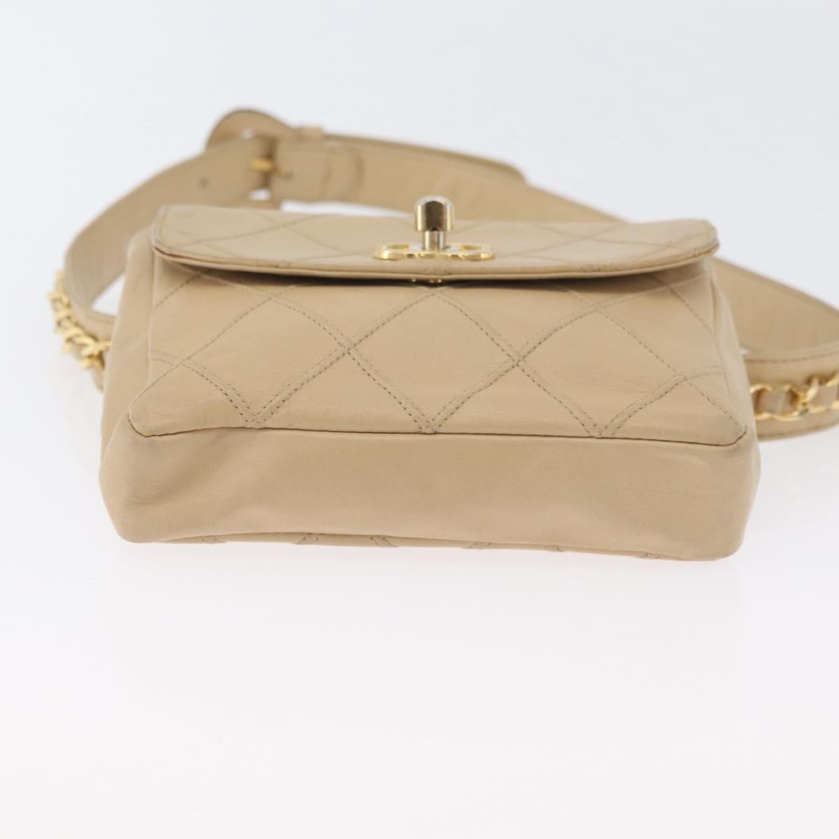 Chanel Cc Flap Belt Quilted Lambskin Beige Leather Clutche & Pouche Bag (Pre-Owned)