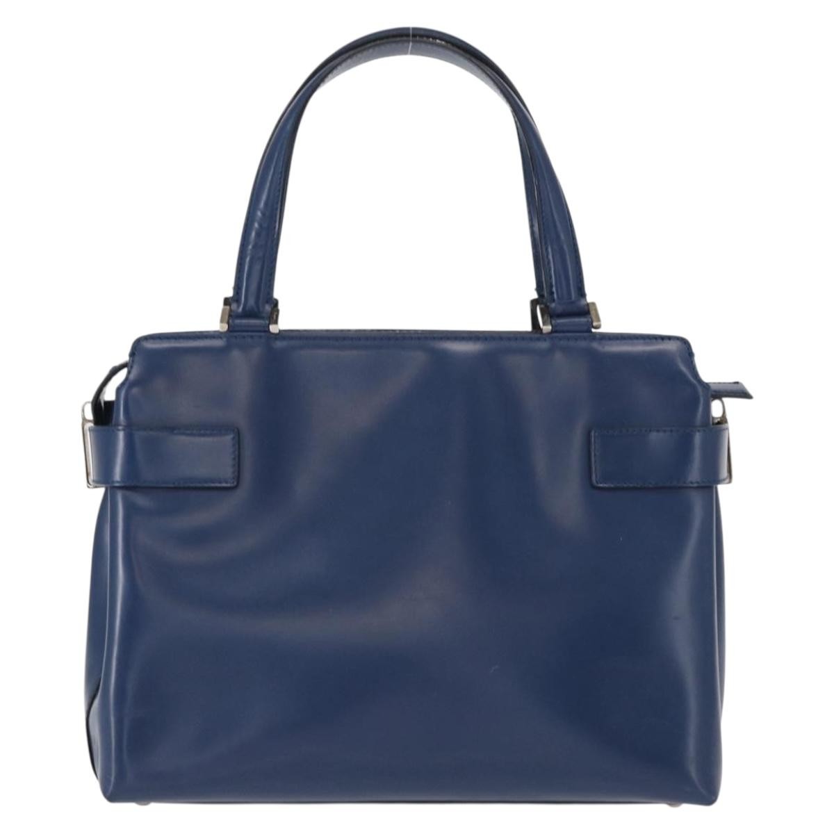 Salvatore Ferragamo Double Gancini Side Buckle Leather Blue Leather Handbag (Pre-Owned)