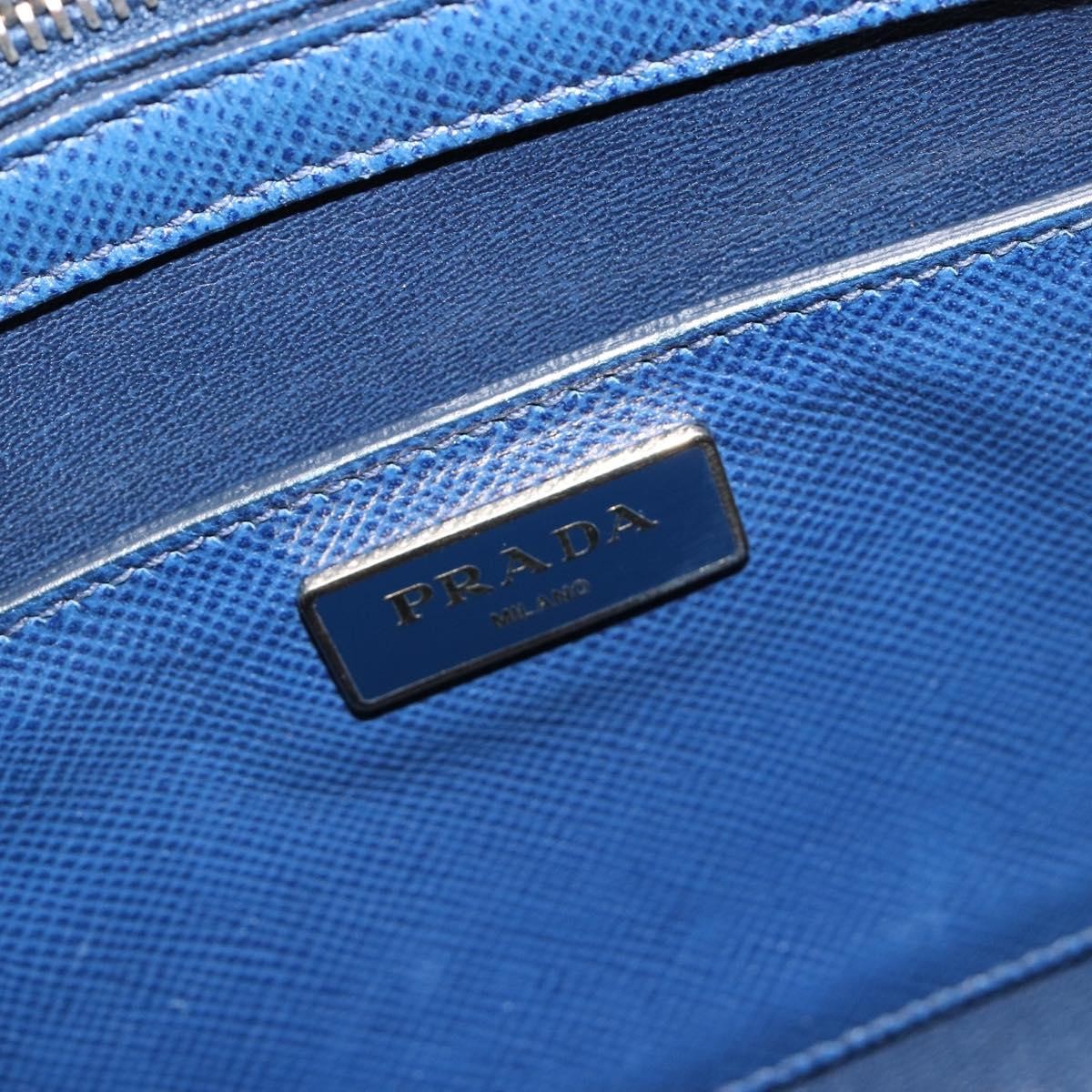 Prada Cuir Promenade Front Zip Tote Leather Blue Leather Handbag (Pre-Owned)