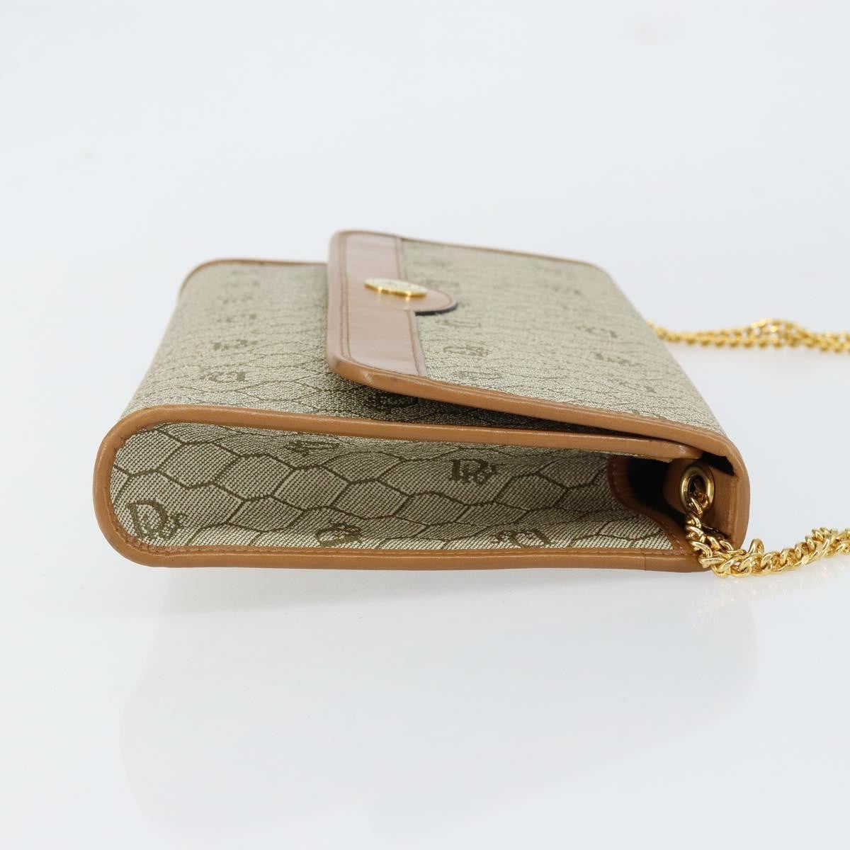 Christian Dior Vintage Honeycomb Chain Canvas Beige Canvas Shoulder Bag Bag (Pre-Owned)