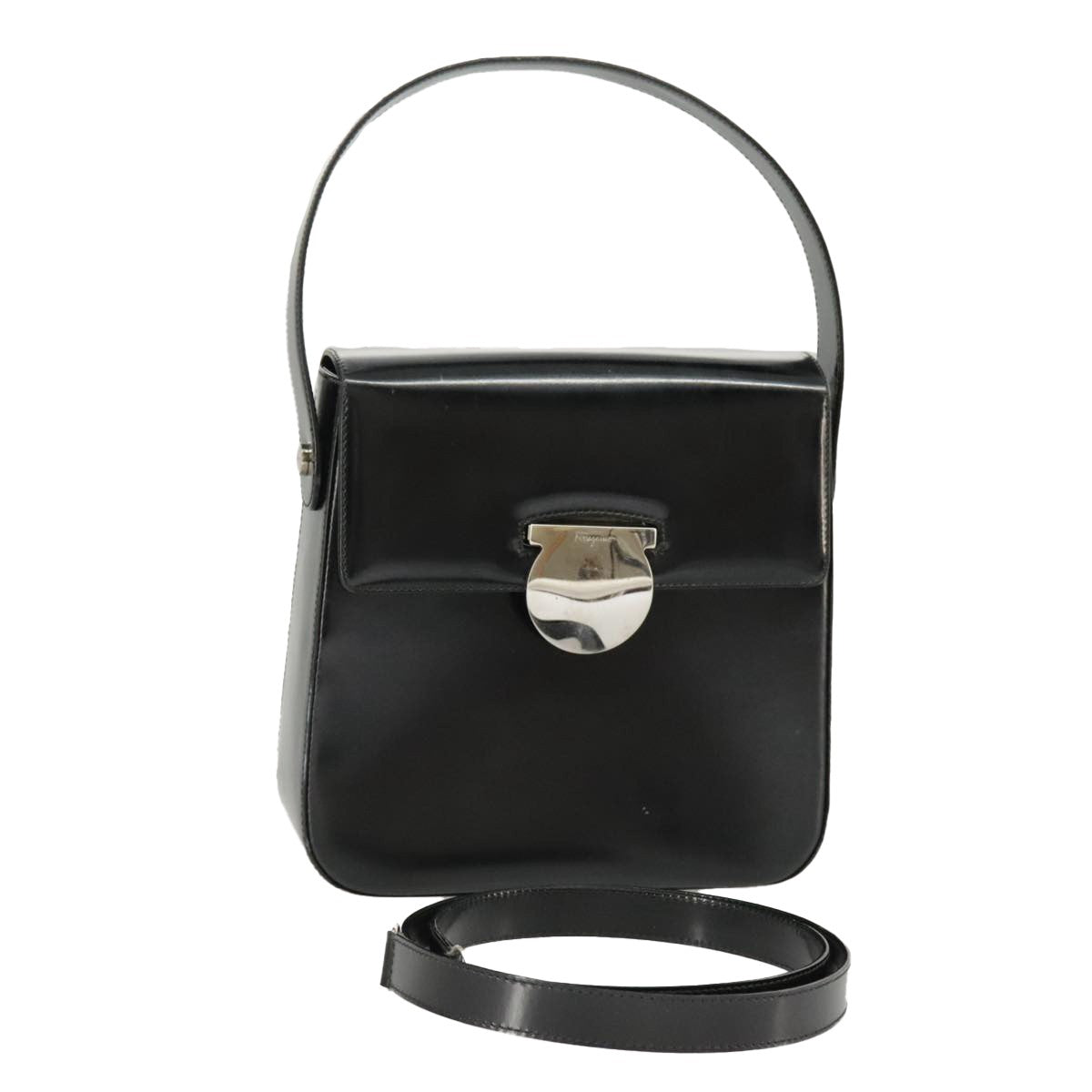 Salvatore Ferragamo Vintage Top Handle Leather Black Leather Handbag (Pre-Owned)