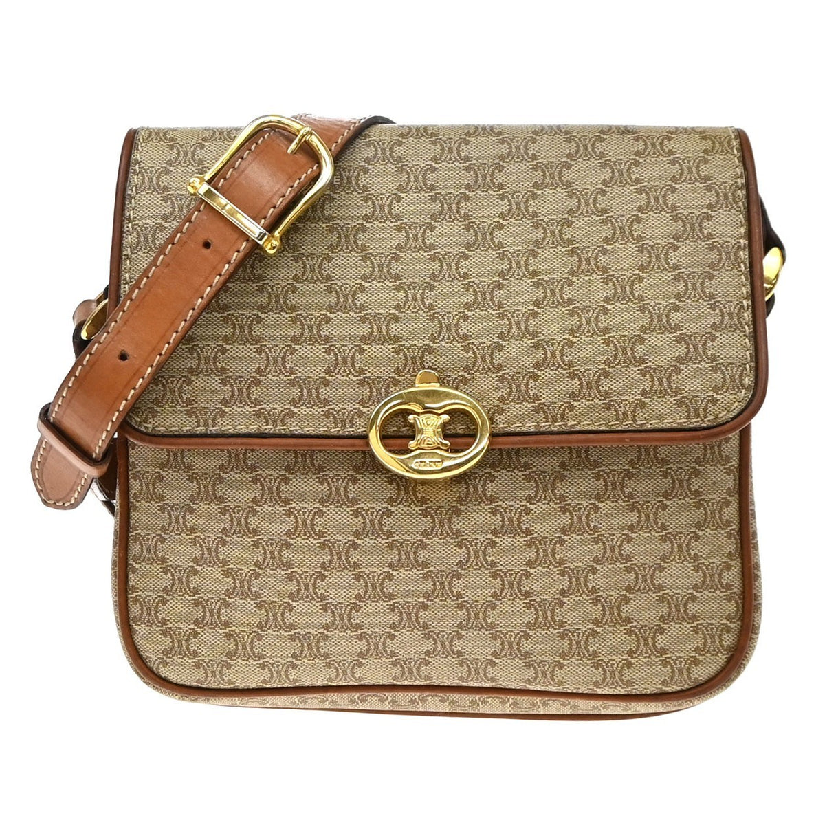 Celine Vintage Macadam Canvas Beige Canvas Shoulder Bag Bag (Pre-Owned)