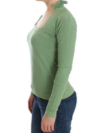 Ermanno Scervino Green Wool Blend Striped Long Sleeve Women's Sweater