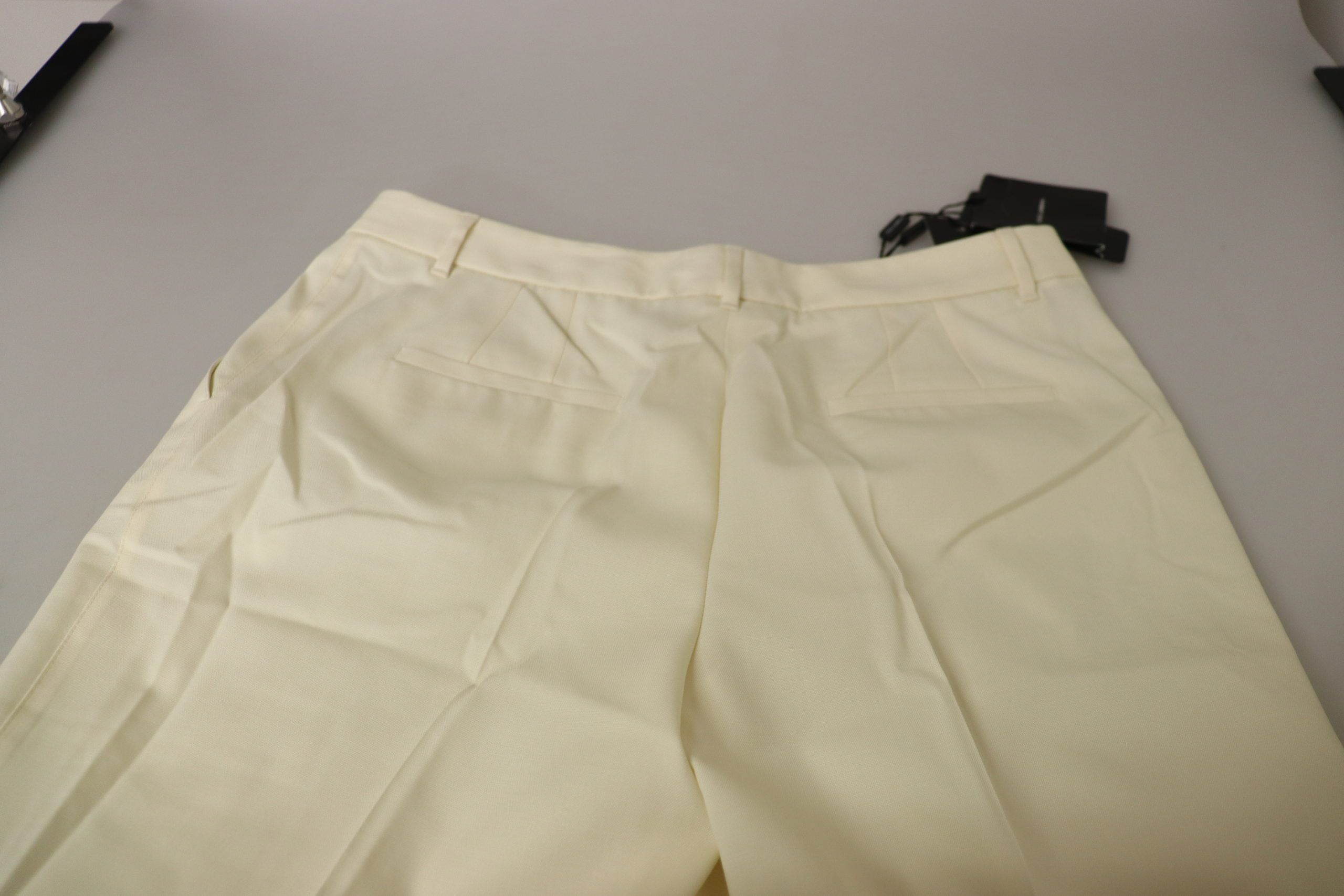 Dolce & Gabbana Ivory High Waist Cropped Folded Hem Trousers Women's Pants