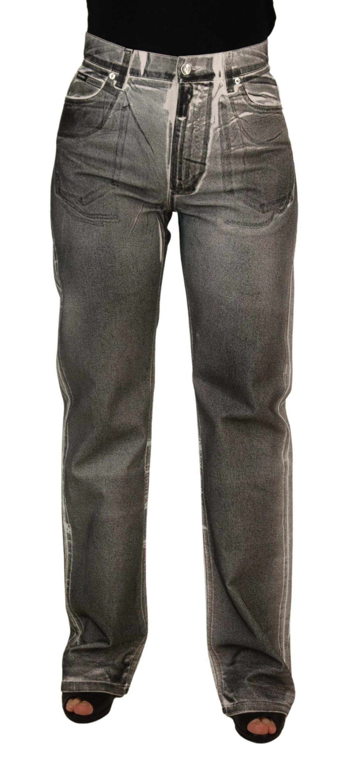 Dolce & Gabbana Grey Washed High Waist Denim Pants Cotton Women's Jeans