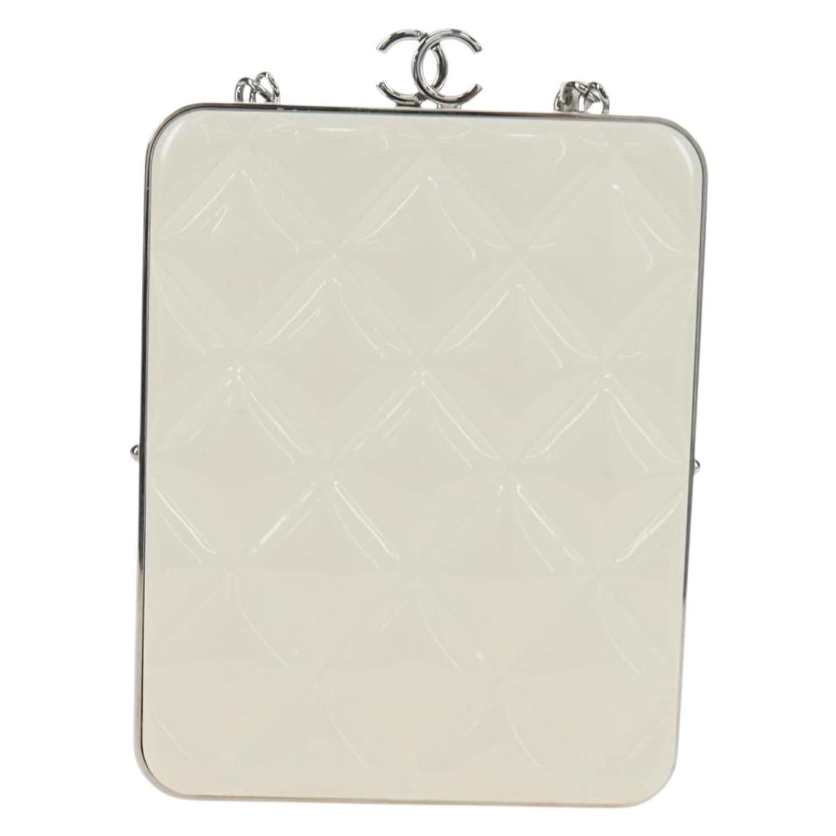 Chanel Cc Frame Clutch With Chain Quilted Lambskin And Plexiglass White Leather Clutche & Pouche Bag (Pre-Owned)