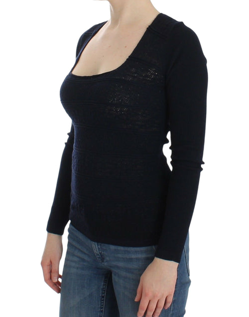 Ermanno Scervino Blue Knitted Wool Stretch Sweater Women's Top