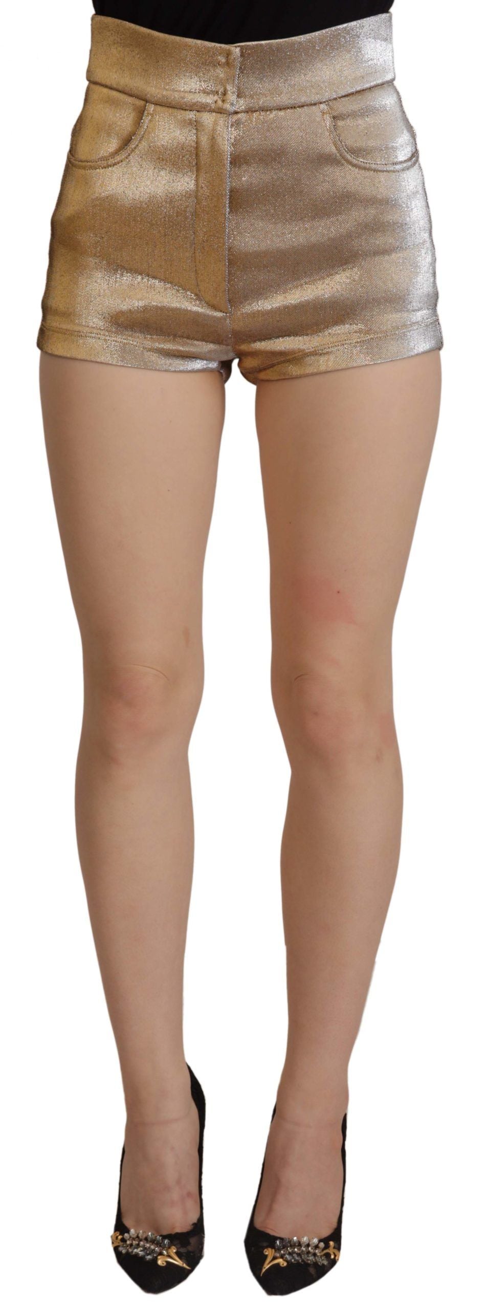 Dolce & Gabbana Gold Cotton Blend Glittered Hot Women's Shorts