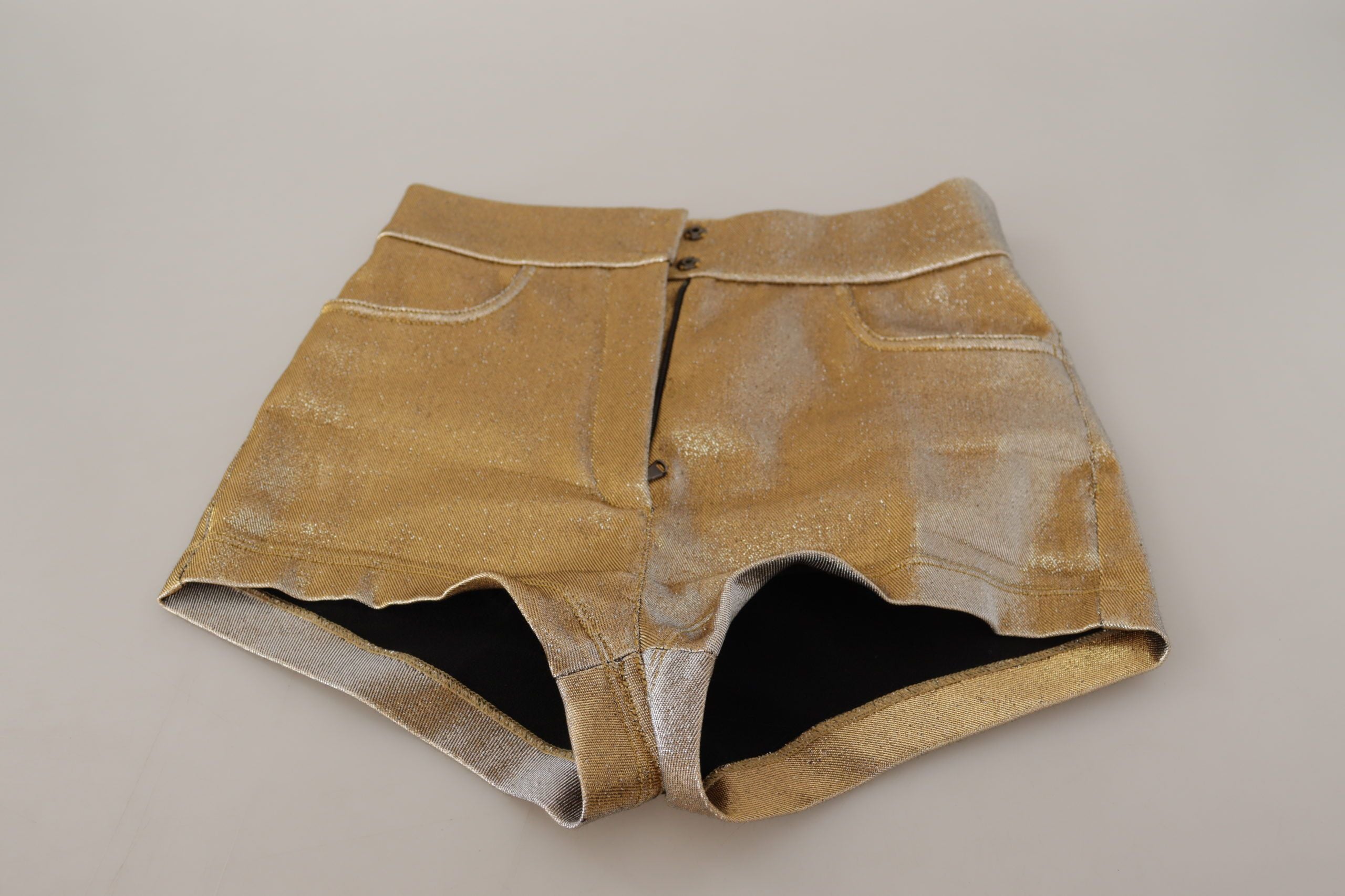 Dolce & Gabbana Gold Cotton Blend Glittered Hot Women's Shorts
