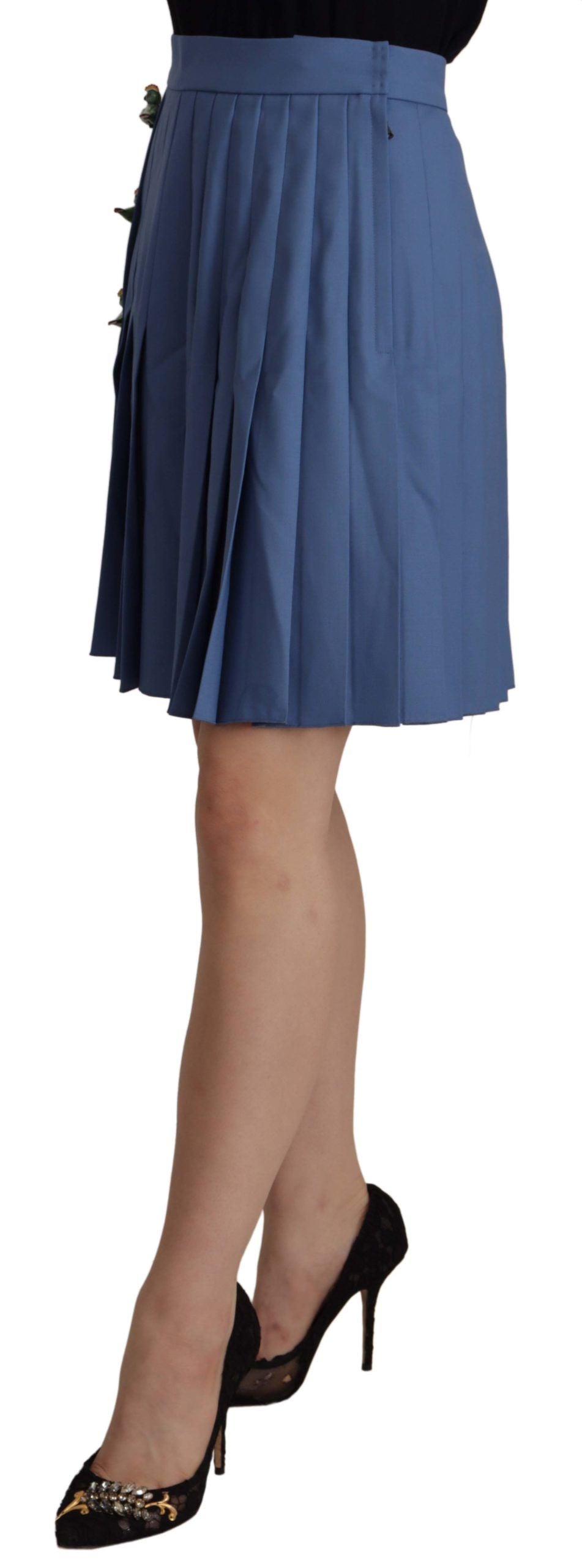 Dolce & Gabbana Blue Embellished Pleated Mini Skirt Women's Wool