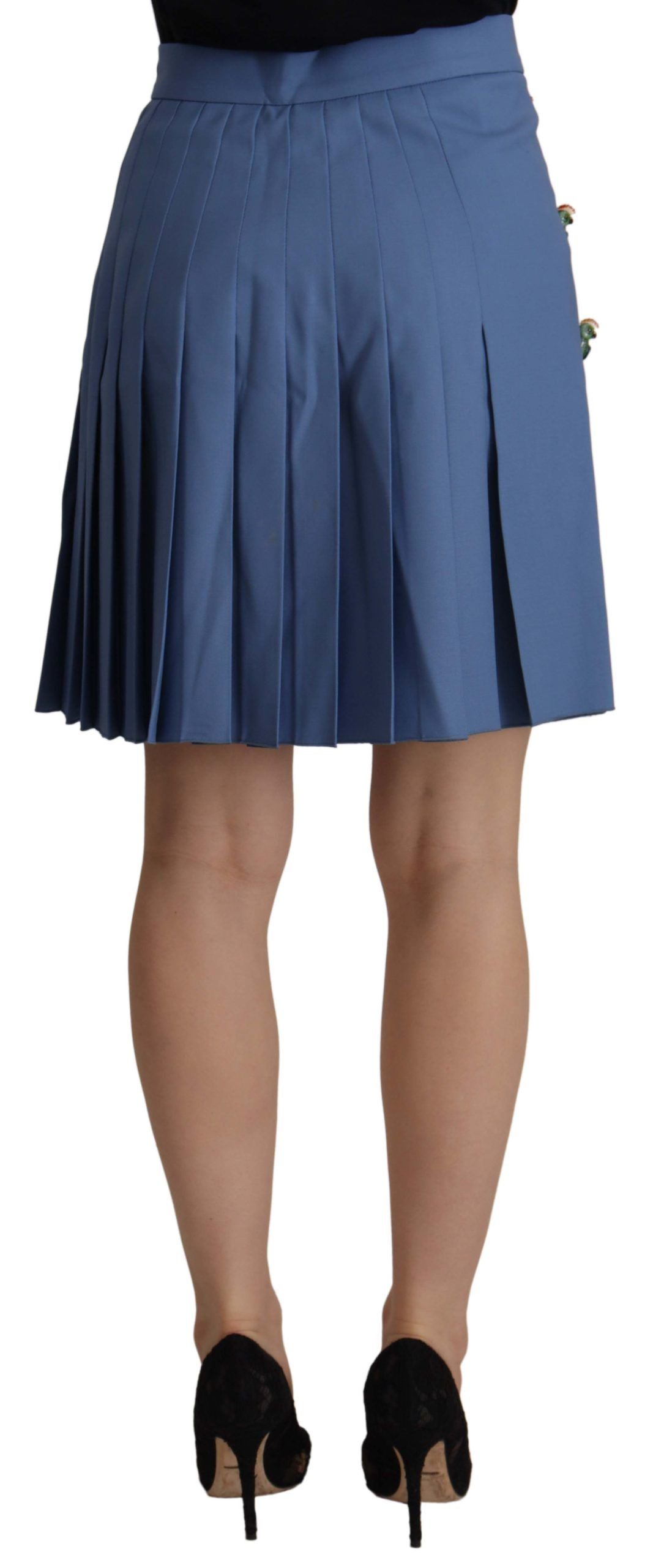 Dolce & Gabbana Blue Embellished Pleated Mini Skirt Women's Wool