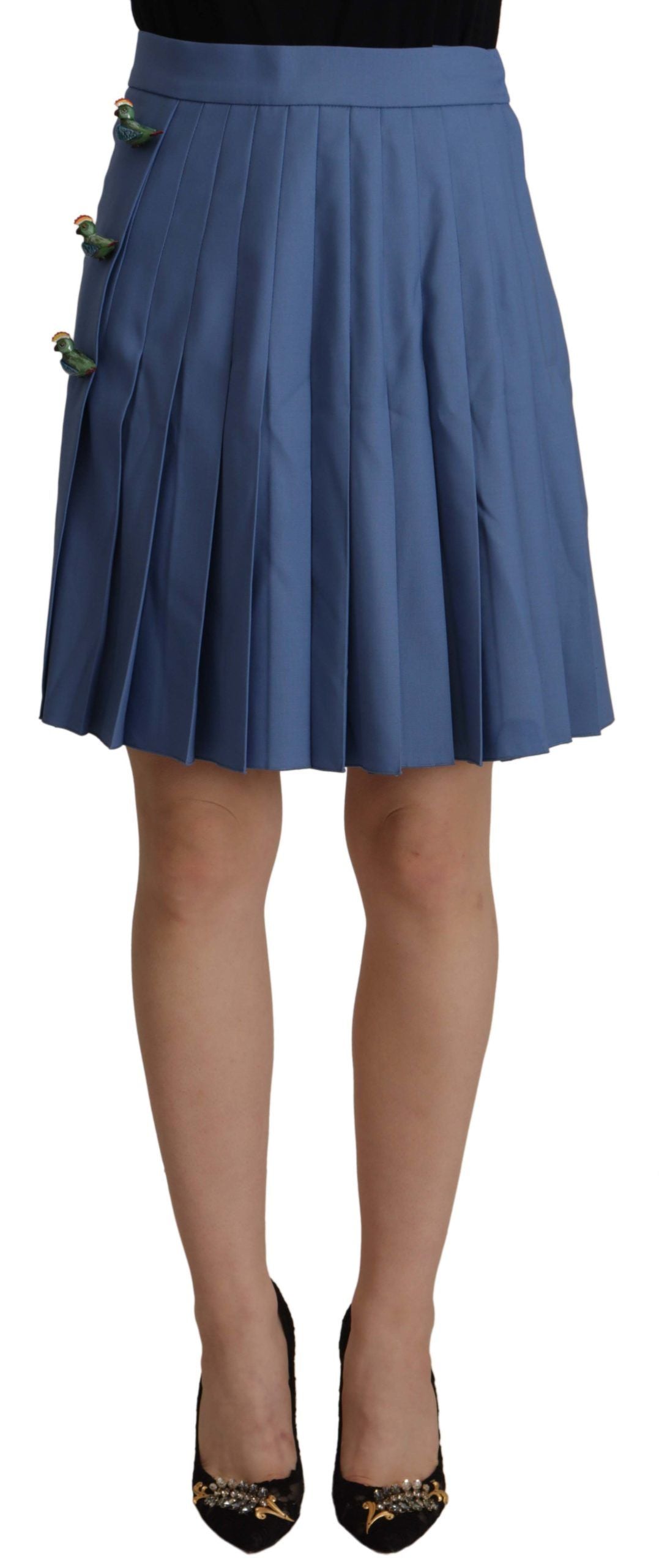 Dolce & Gabbana Blue Embellished Pleated Mini Skirt Women's Wool