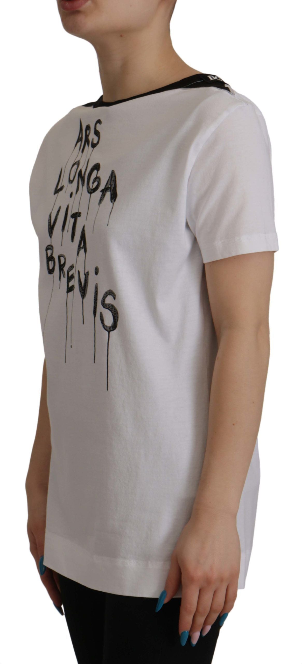 Dolce & Gabbana White Slogan Print Round Neck Cotton  Women's T-shirt