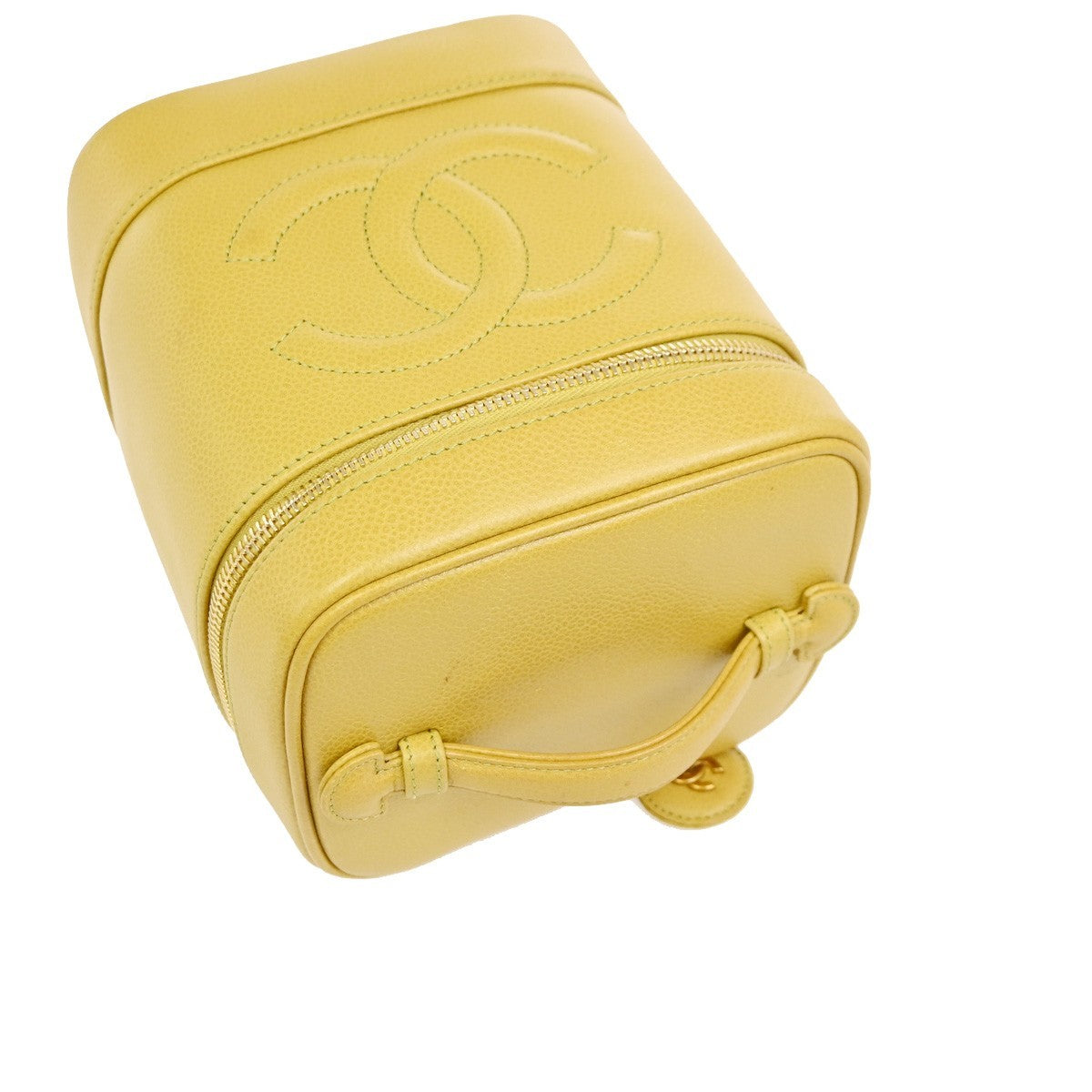 Chanel Vintage Timeless Cosmetic Case Caviar Yellow Leather Clutche & Pouche Bag (Pre-Owned)