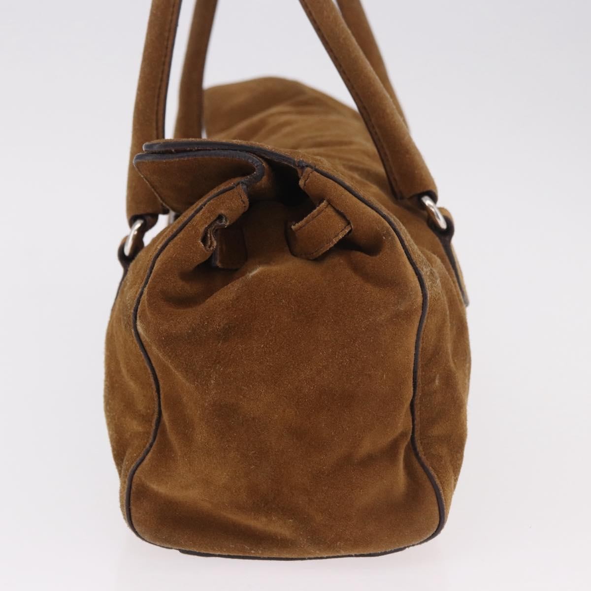 Prada Pushlock Tote Suede Brown Suede Handbag (Pre-Owned)