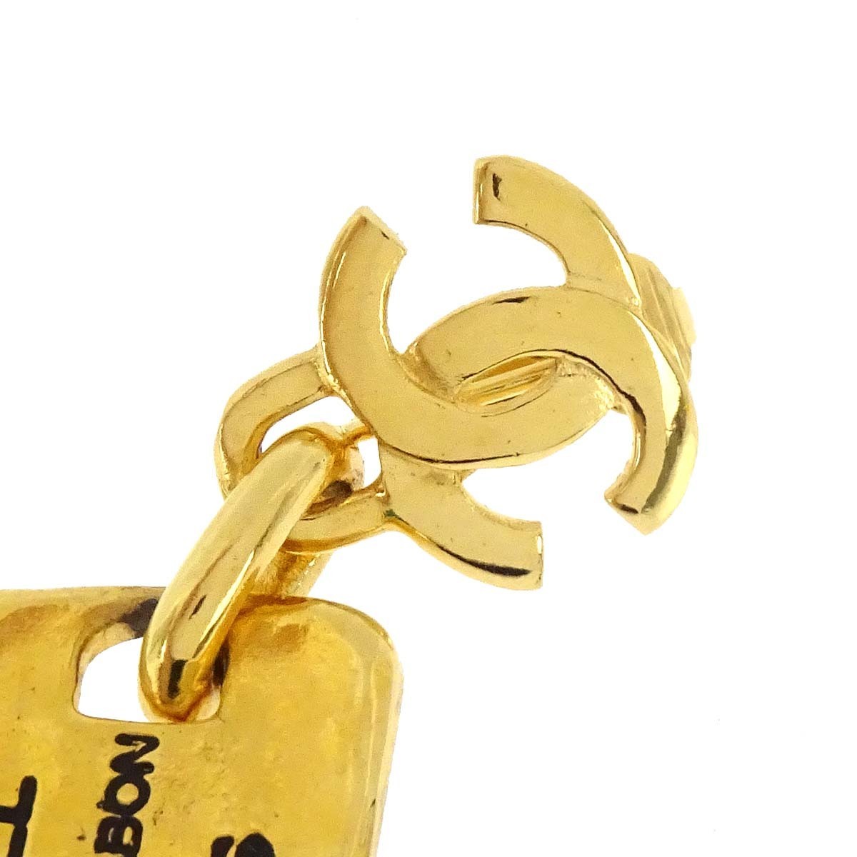 Chanel Cc Plate Logo Dangle Metal With Crystals Gold Gold_Plated Earrings Jewelry (Pre-Owned)