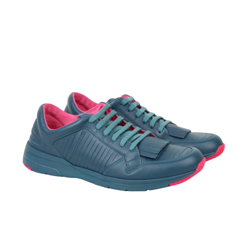 Gucci Men's Fringe Teal / Pink Contrast Leather Sneakers