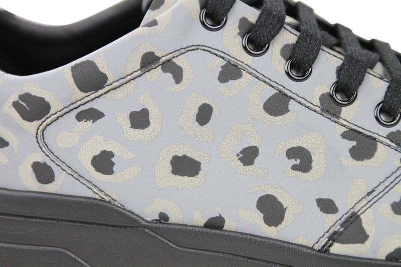 Gucci Men's Reflex Leopard Print Gray Fabric Running Sneakers