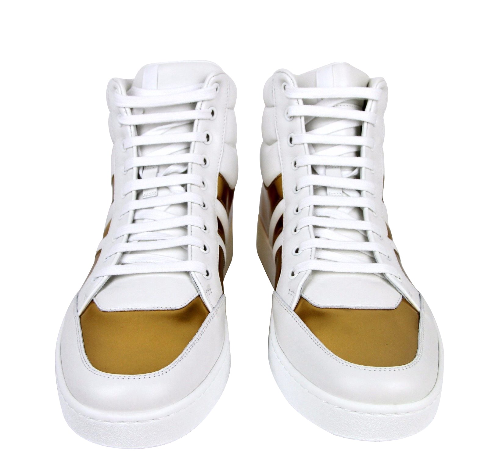 Gucci Men's High top Contrast Padded White / Gold Leather Sneaker (10 G / 10.5 US)