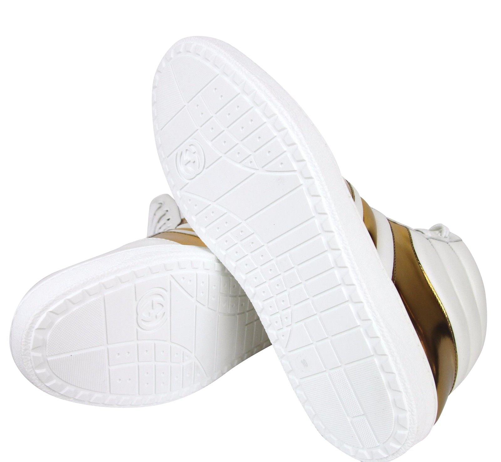 Gucci Men's High top Contrast Padded White / Gold Leather Sneaker (10 G / 10.5 US)