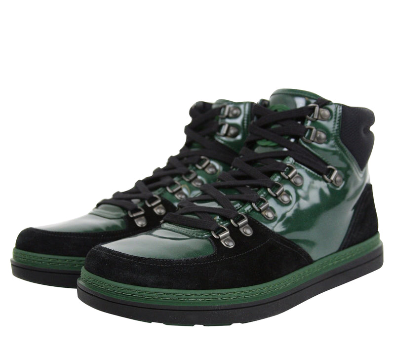Gucci Contrast Combo High top Dark Green Suede Leather Sneaker 368496 1077