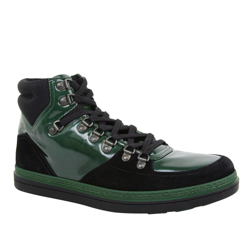 Gucci Contrast Combo High top Dark Green Suede Leather Sneaker 368496 1077