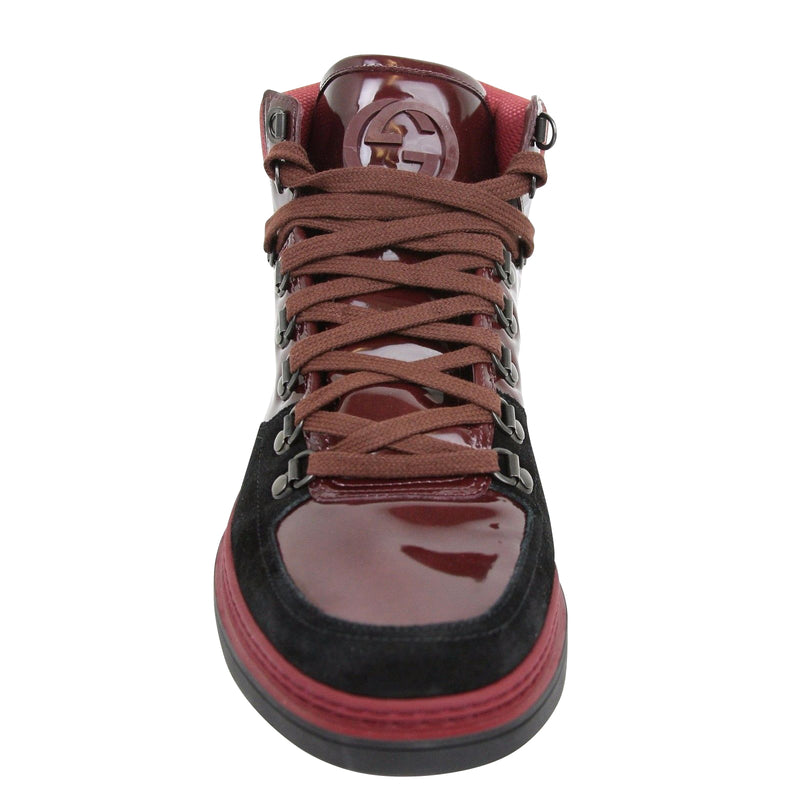Gucci Contrast Combo Dark Red Patent Leather / Suede High top Sneaker 368496 1078