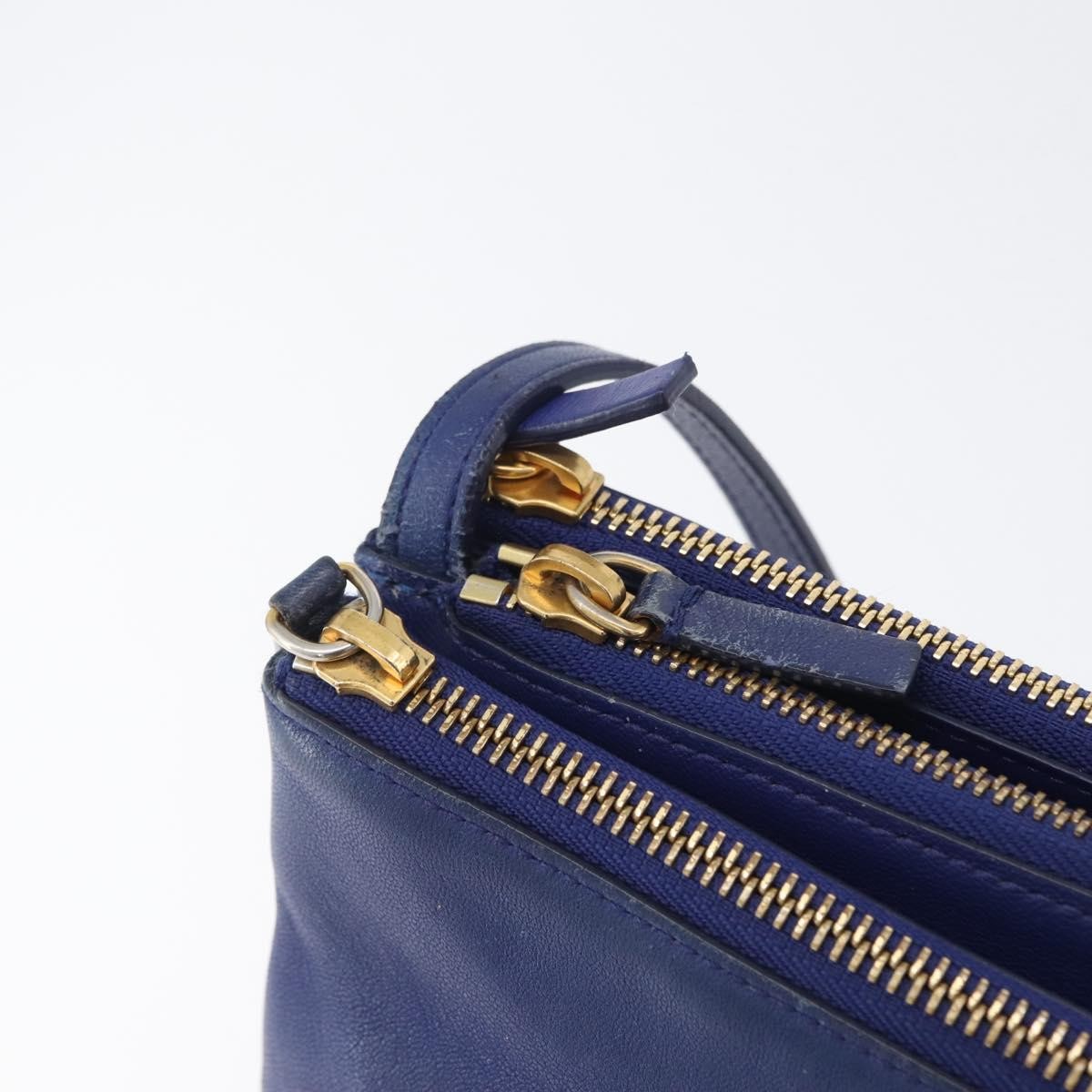 Celine Trio Leather Blue Leather Shoulder Bag Bag (Pre-Owned)