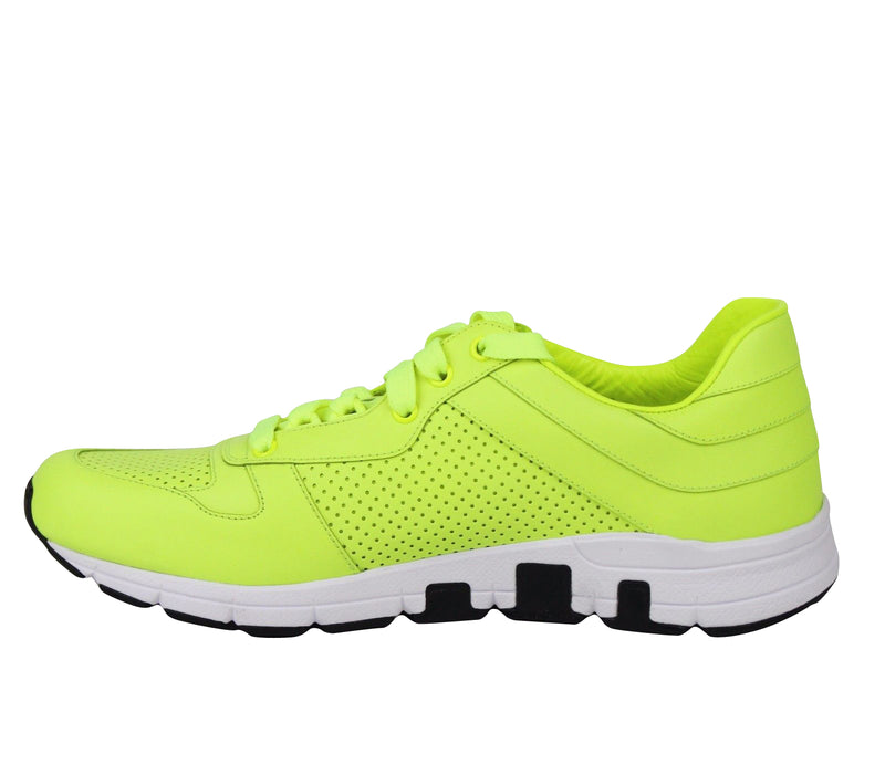 Gucci Men's Lace Up Neon Yellow Leather Running Sneakers