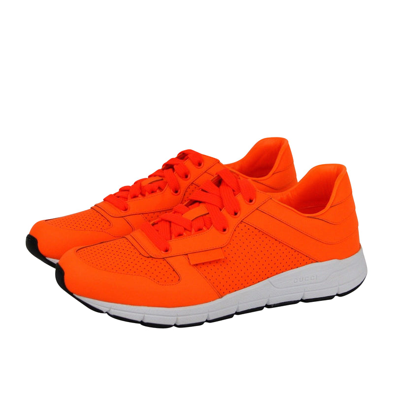 Gucci Men's Running Neon Orange Leather Lace up Sneakers