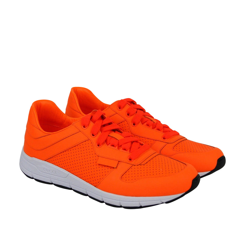 Gucci Men's Running Neon Orange Leather Lace up Sneakers