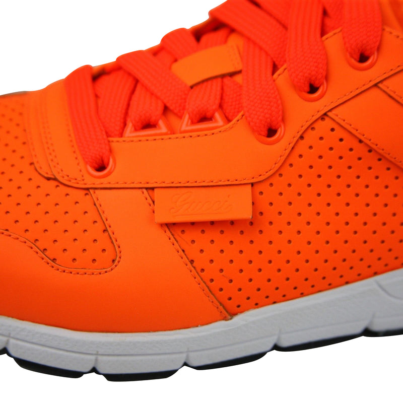 Gucci Men's Running Neon Orange Leather Lace up Sneakers