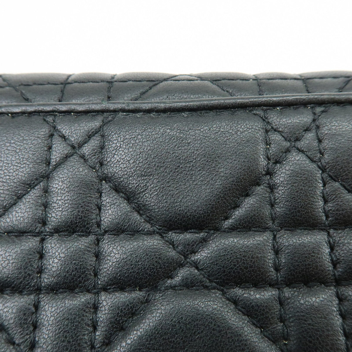 Christian Dior Lady Dior Lotus Cannage Quilt Lambskin Black Leather Wallets Accessory (Pre-Owned)