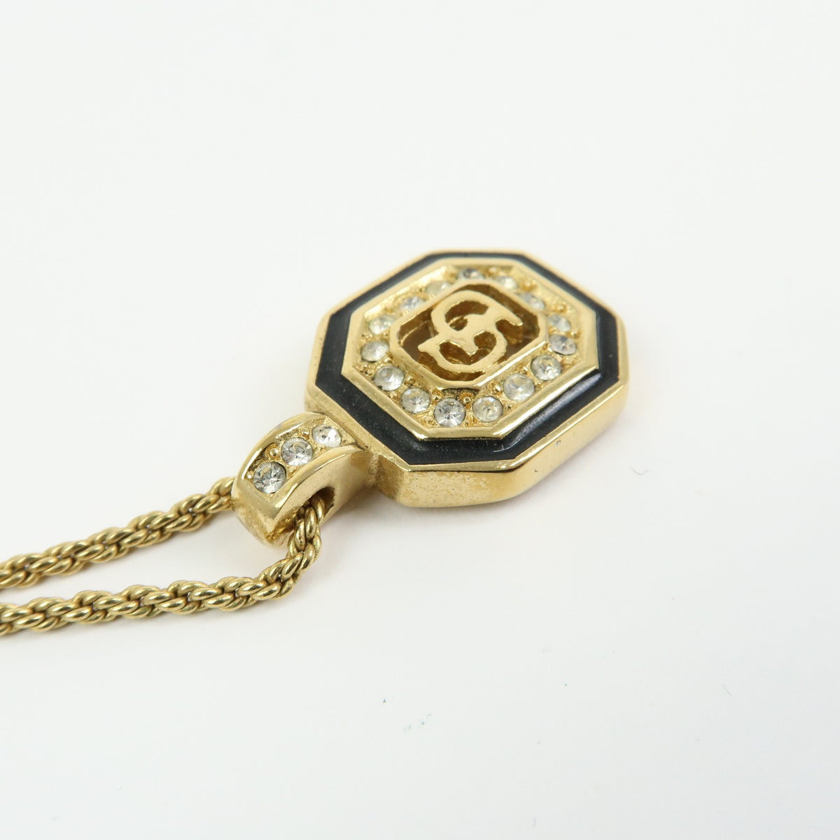 Christian Dior Vintage Cd Pendant Metal With Crystals Gold Gold_Plated Necklace Jewelry (Pre-Owned)