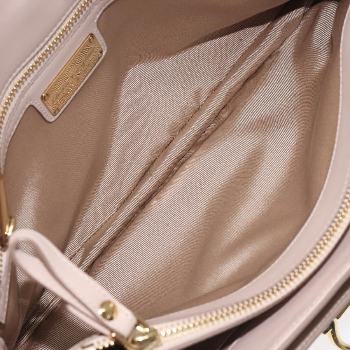 Salvatore Ferragamo Chain Gancini Jacquard With Studded Leather Beige Leather Shoulder Bag Bag (Pre-Owned)