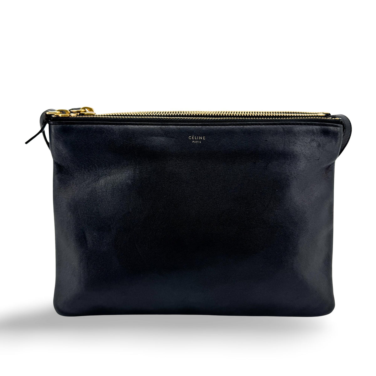 Celine Trio Leather Black Leather Crossbody Bag Bag (Pre-Owned)