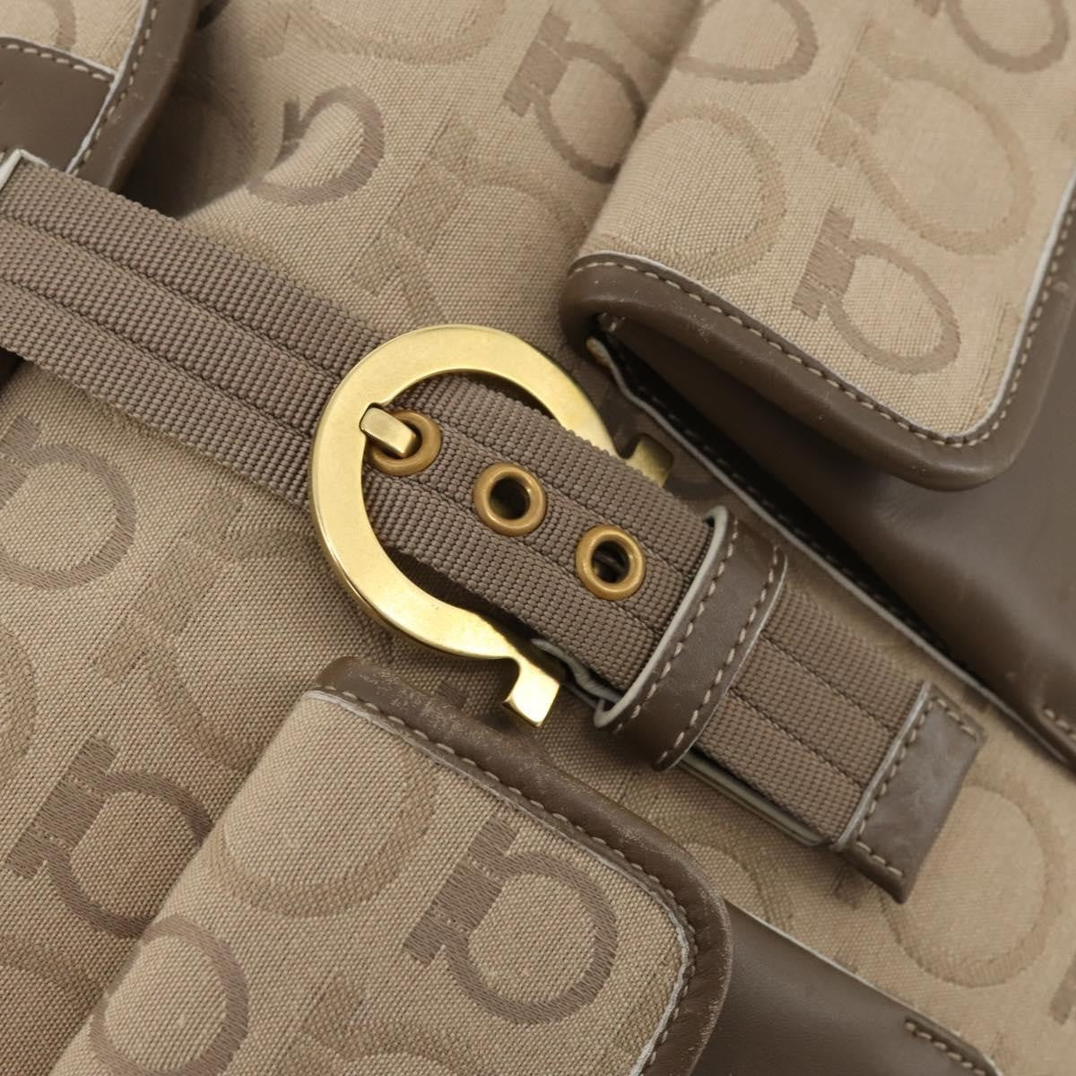 Salvatore Ferragamo Gancini Canvas Beige Canvas Backpack Bag (Pre-Owned)