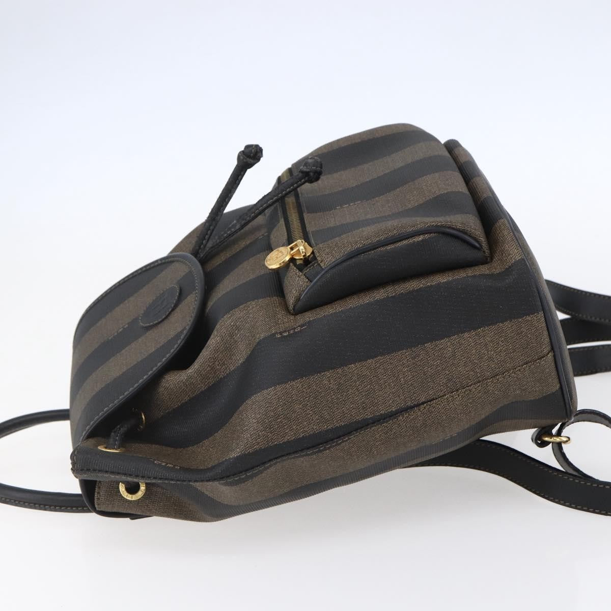 Fendi Vintage Pequin Logo Coated Canvas Brown Canvas Backpack Bag (Pre-Owned)