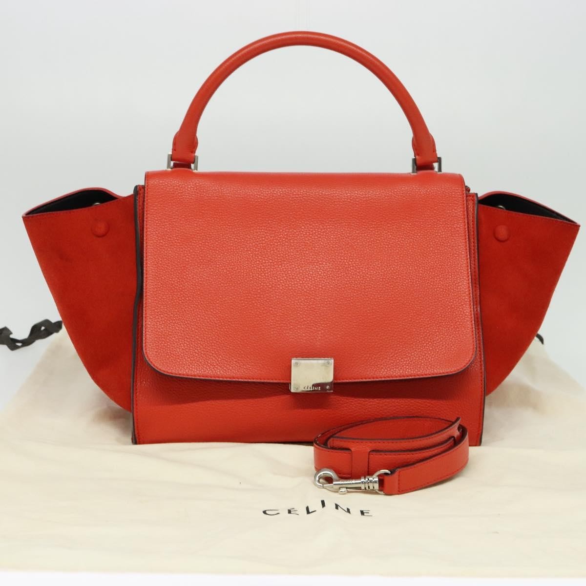 Celine Trapeze Leather With Suede Red Leather Handbag (Pre-Owned)
