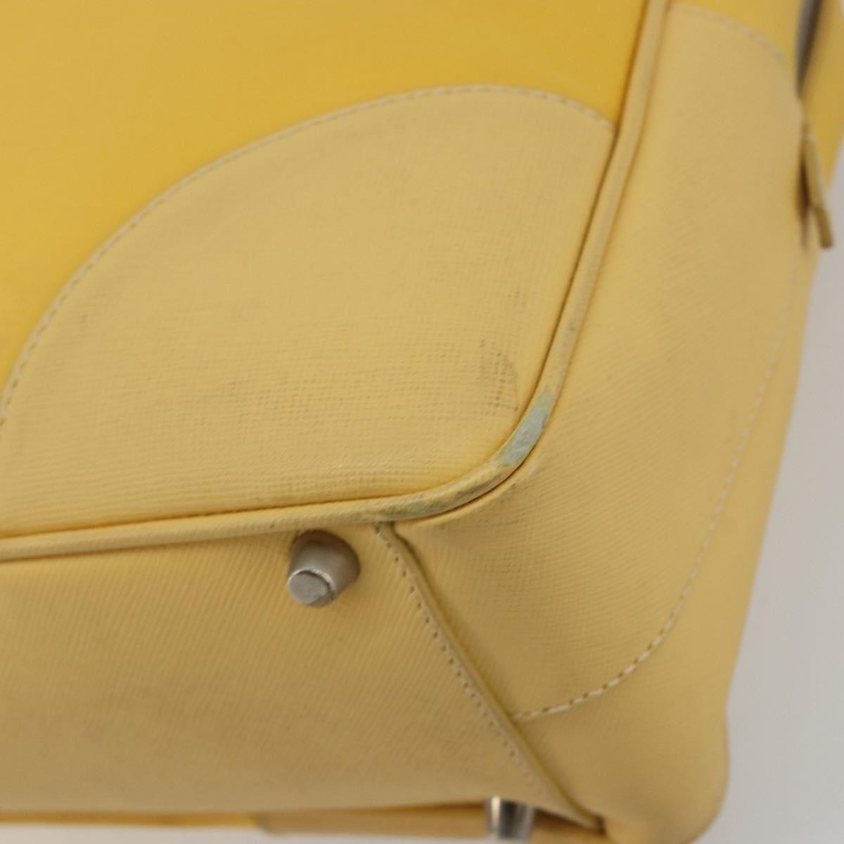 Prada Bauletto Tessuto With Saffiano Leather Yellow Canvas Handbag (Pre-Owned)
