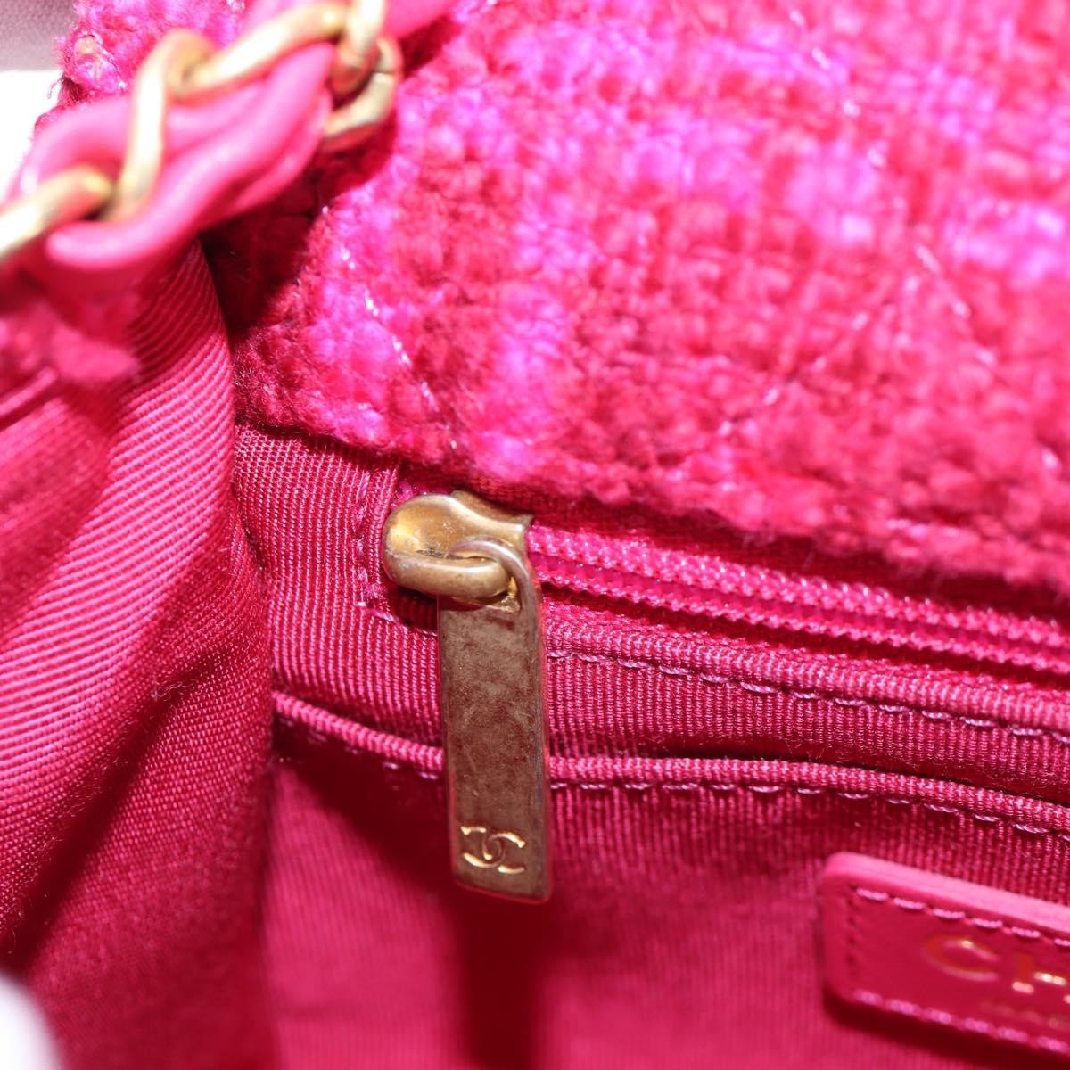 Chanel Vintage Square Classic Single Flap Quilted Shearling And Tweed Pink Canvas Handbag (Pre-Owned)